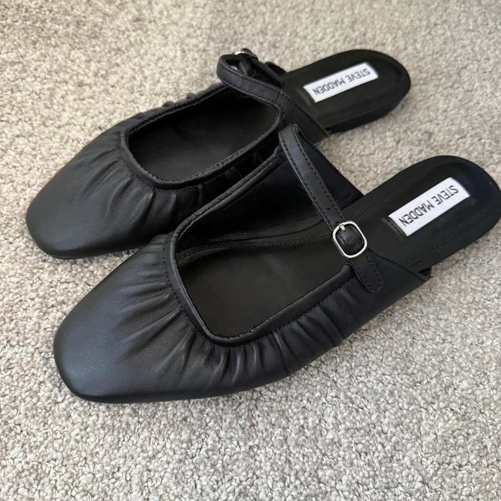 Steve Madden Gisele Genuine Leather Black Mary Jane Ballet Flats Mules Shoes 9.5